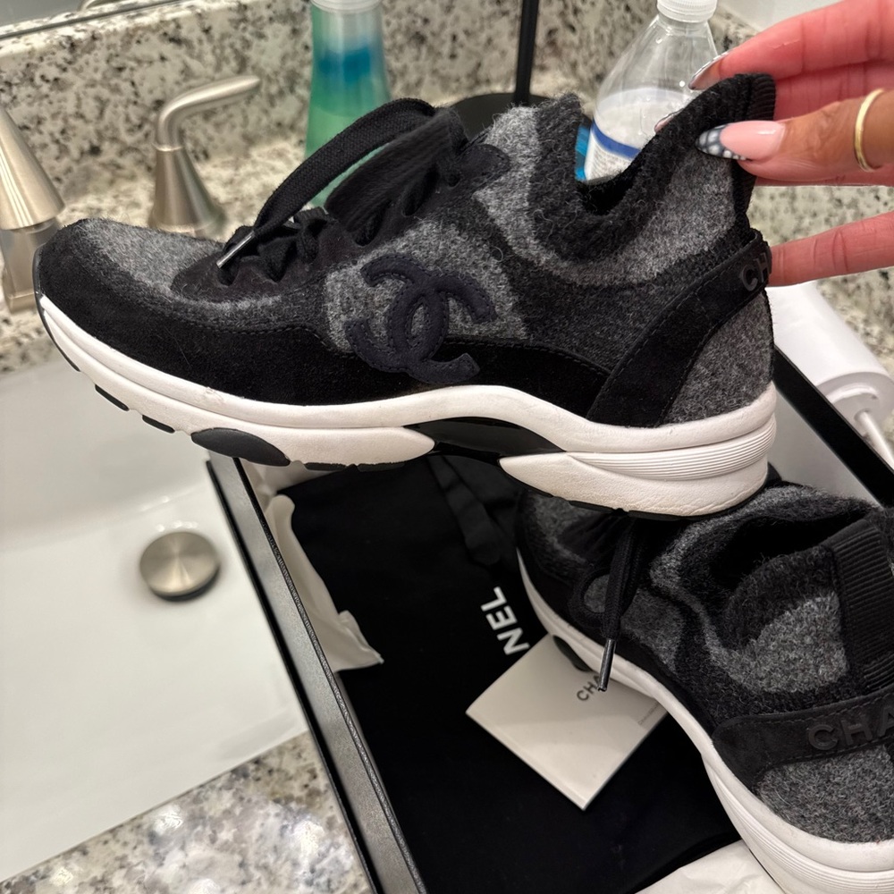 CHANEL Black and Gray Sneakers